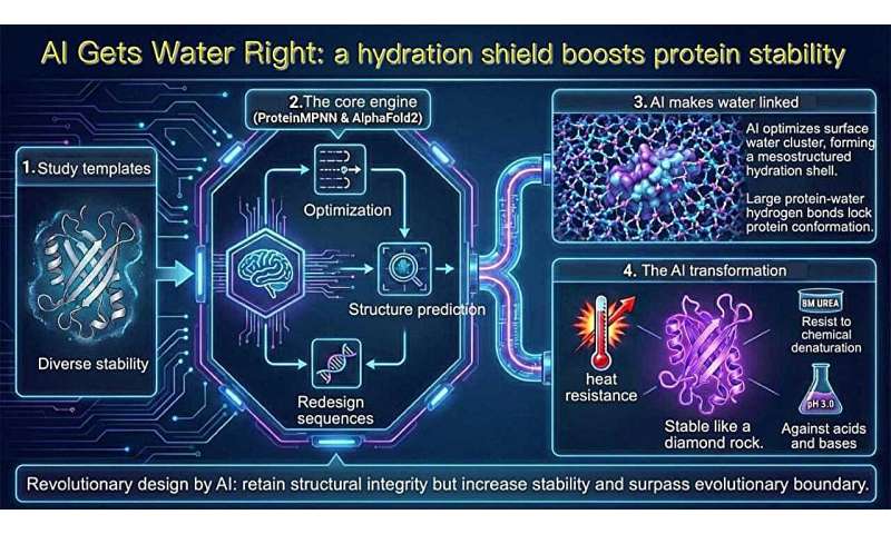 Umělá inteligence odhaluje tajemství vody: Jak hydratační štít chrání proteiny a jejich tvar